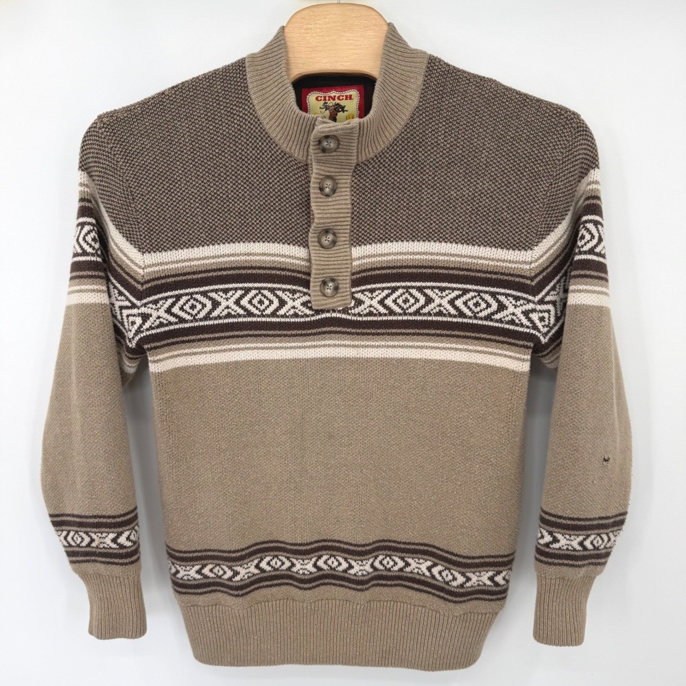 Cinch Sweater Mens S Brown Classic Cowboy MWK1561001 Lined Mock Southwestern